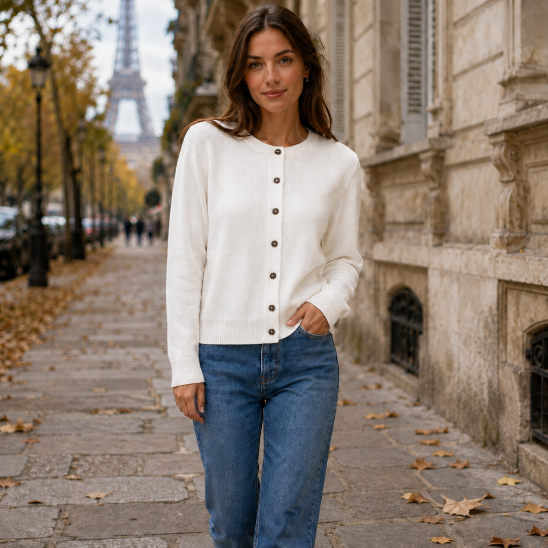 Women's Cropped Button-Front Cardigan, Round Neck - Thea