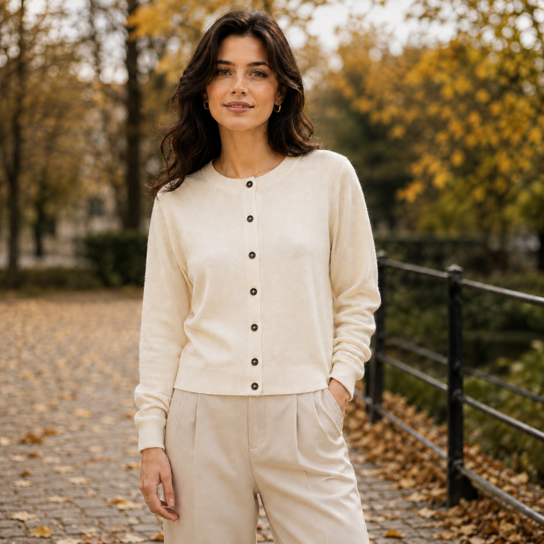 Women's Cropped Button-Front Cardigan, Round Neck - Thea