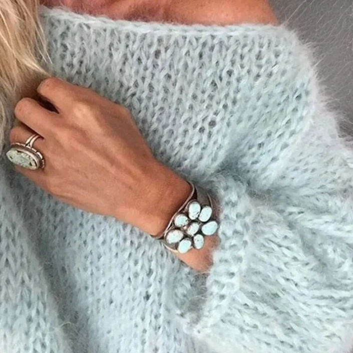 Women's oversized mohair blend knit sweater in light blue