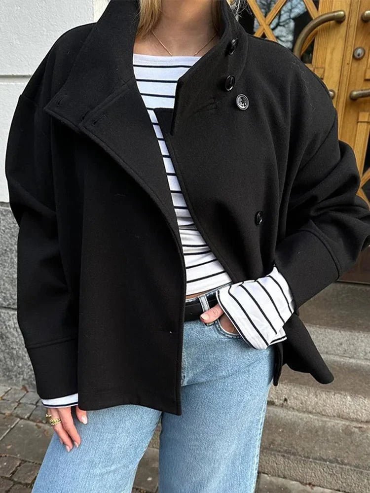 Women's Wool Jacket – Button Front Stand Collar