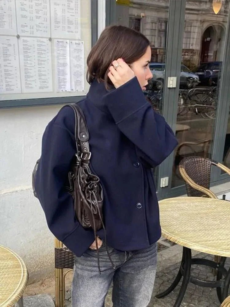 Women's Wool Jacket – Button Front Stand Collar