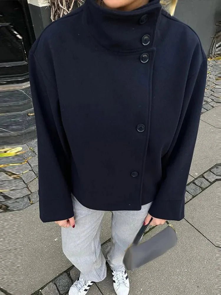 Women's Wool Jacket – Button Front Stand Collar