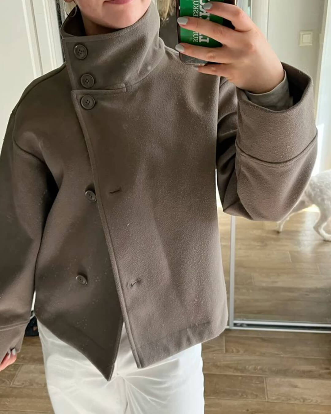 Women's Wool Jacket – Button Front Stand Collar