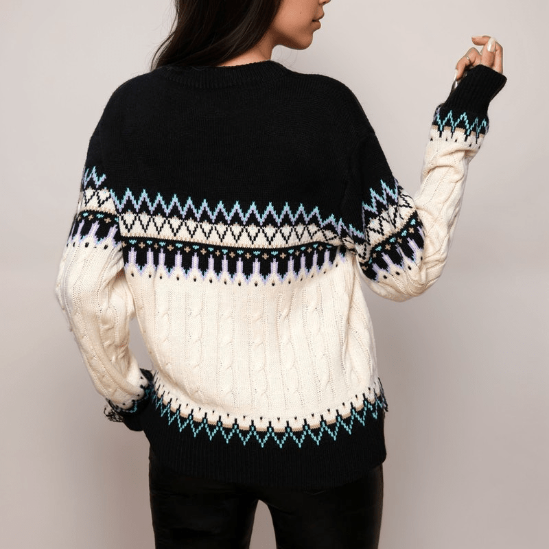 Women's Fair Isle Cable Knit Sweater, Relaxed Fit - Fern