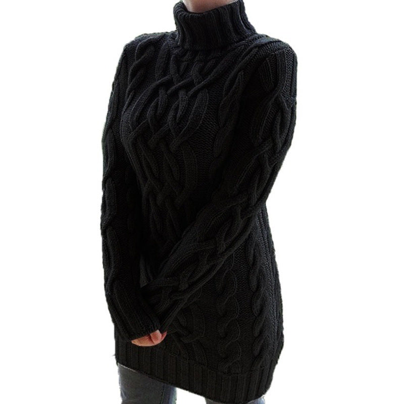 Women's Cable Knit Turtleneck Mini Sweater Dress - Virella
