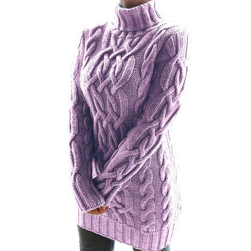 Women's Cable Knit Turtleneck Mini Sweater Dress - Virella
