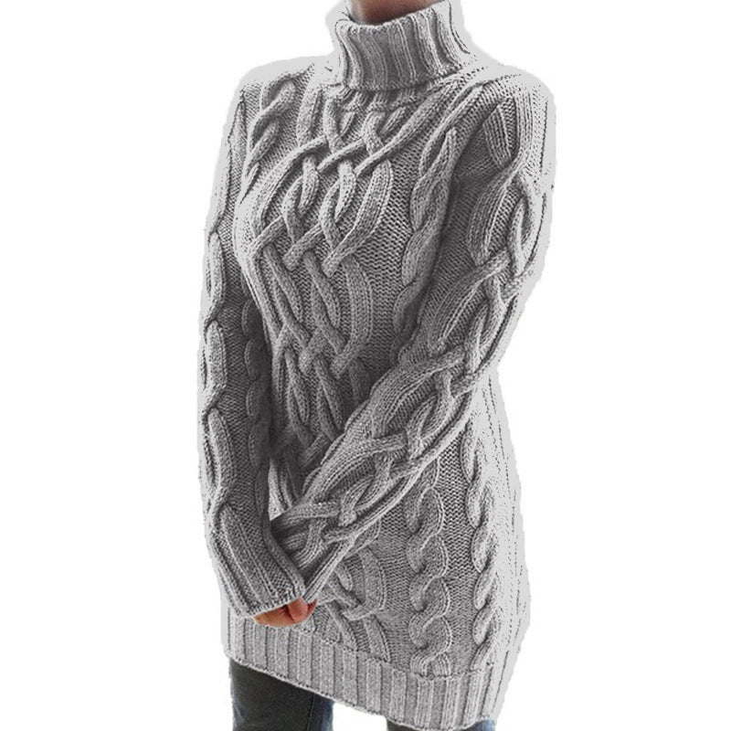 Women's Cable Knit Turtleneck Mini Sweater Dress - Virella