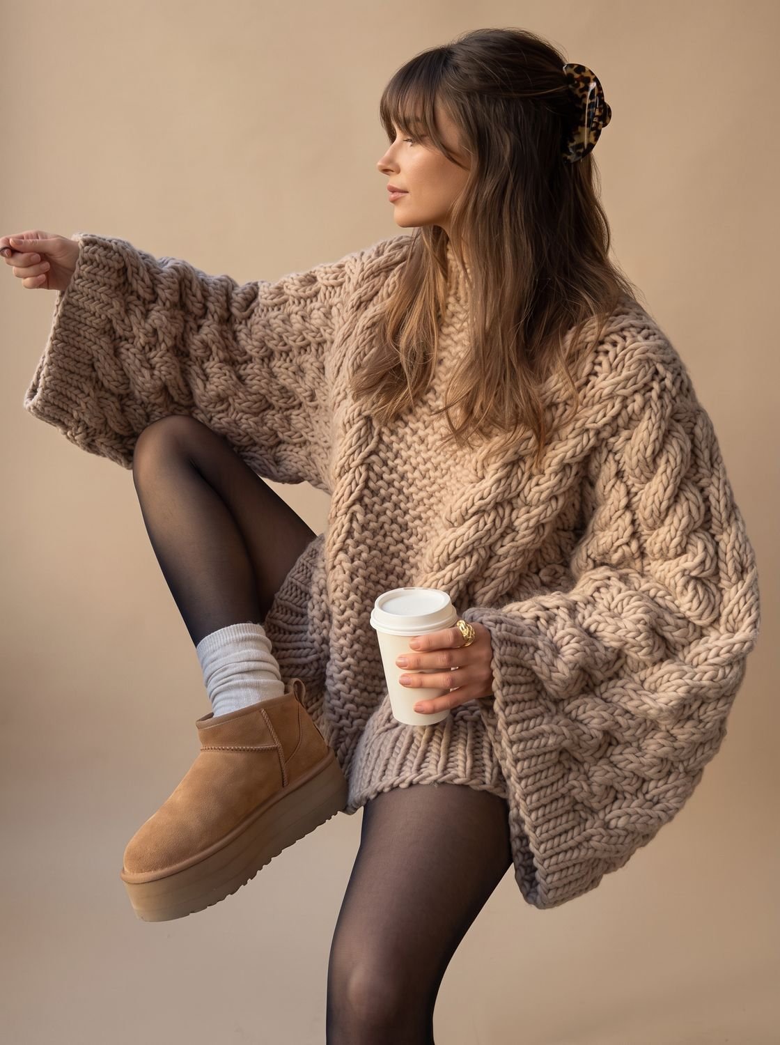Women's Oversized Chunky Cable Knit Sweater - Ambrose