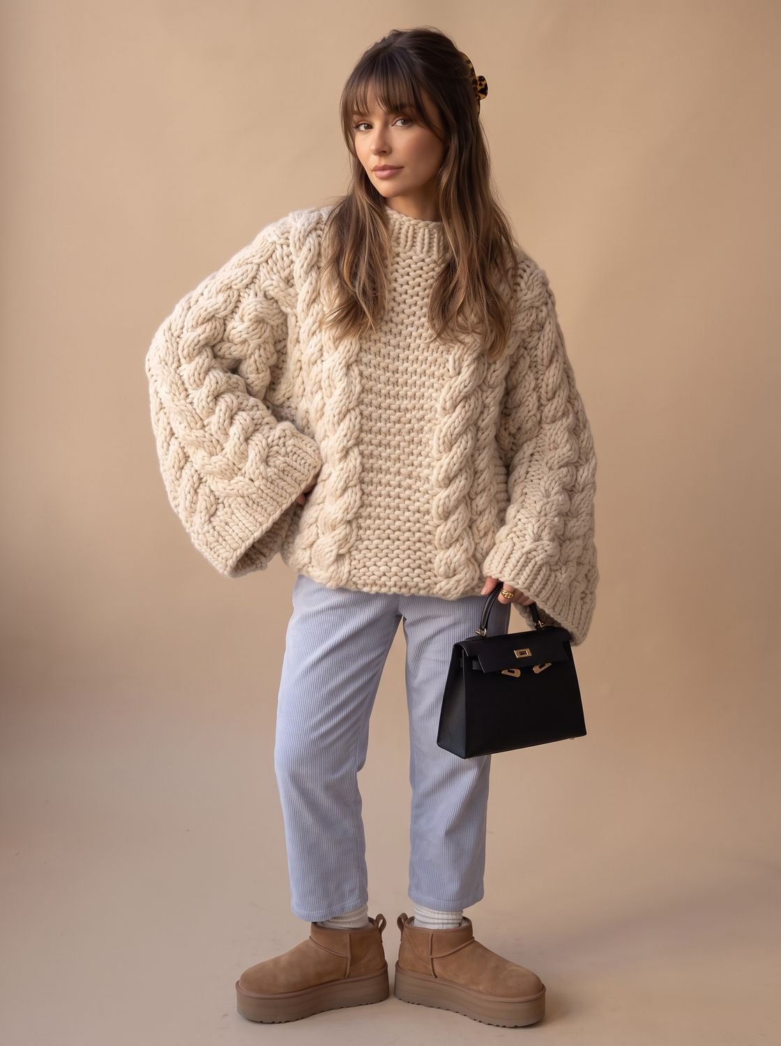 Women's Oversized Chunky Cable Knit Sweater - Ambrose