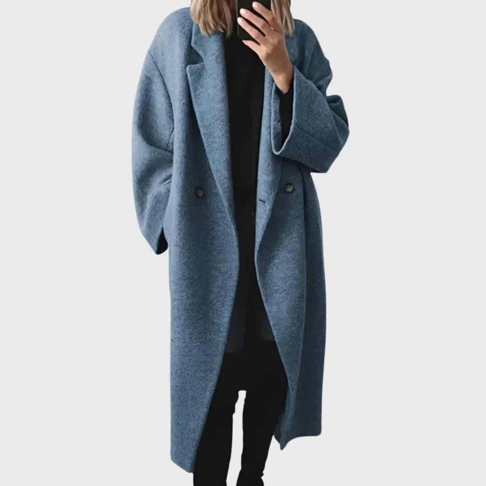 Women's Oversized Wool-Blend Coat, Longline Double-Breasted Fit