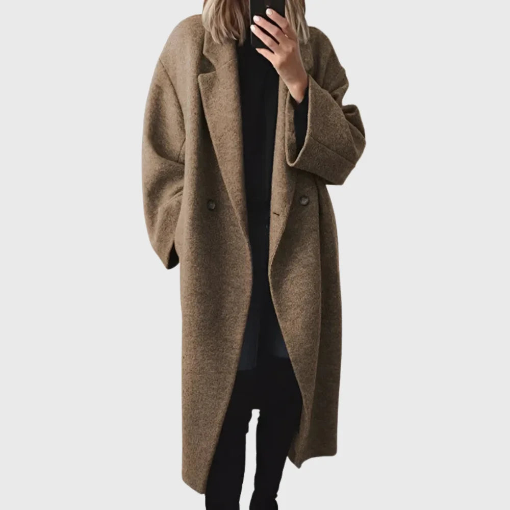Women's Oversized Wool-Blend Coat, Longline Double-Breasted Fit