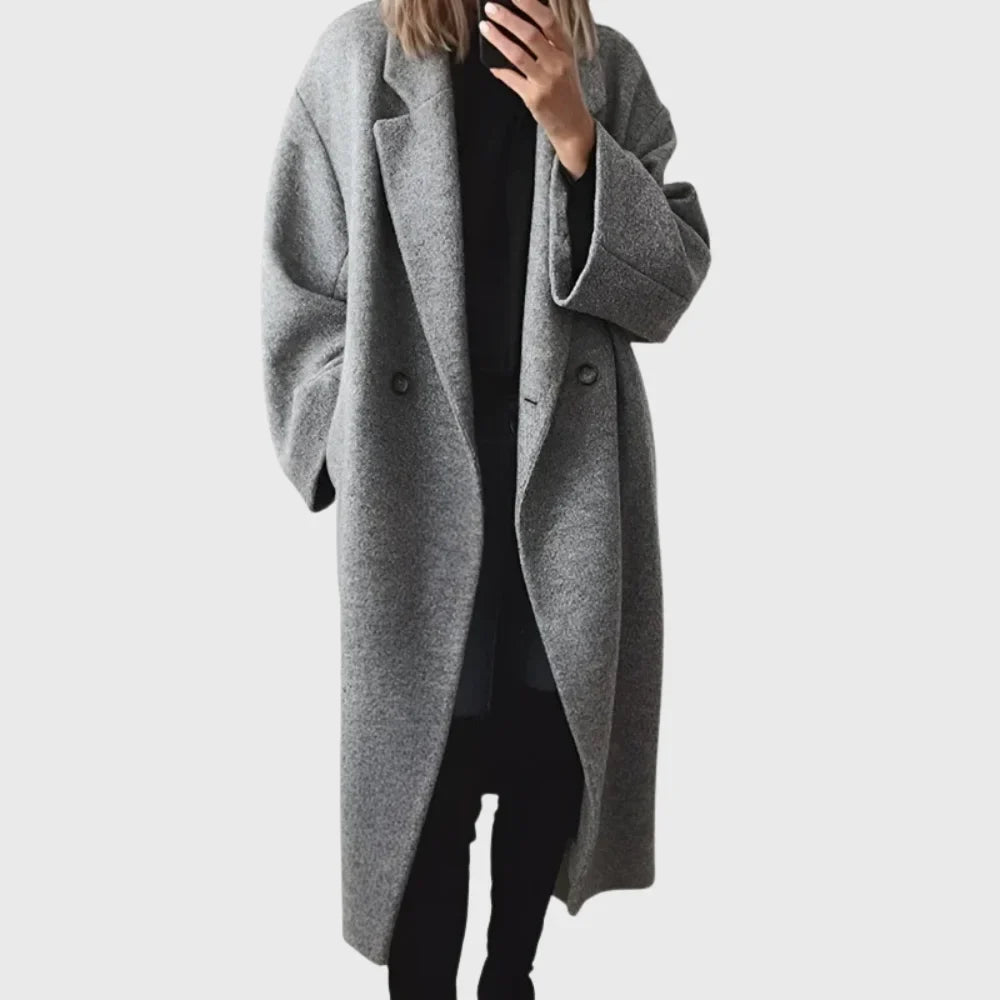 Women's Oversized Wool-Blend Coat, Longline Double-Breasted Fit