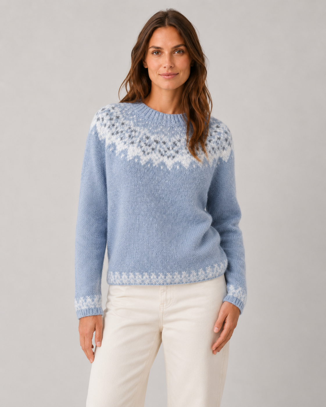 Women's Fair Isle Sweater, Snowflake Yoke and Raglan Sleeves