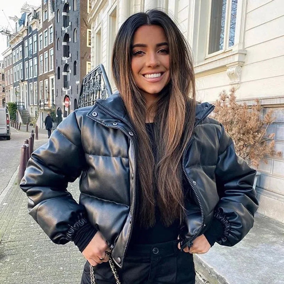 Isa | Women's Faux Leather Cropped Puffer Jacket