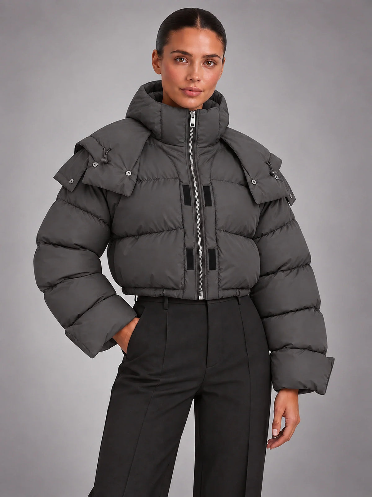 Women's Hooded Puffer Coat – Oversized Drawstring Padded
