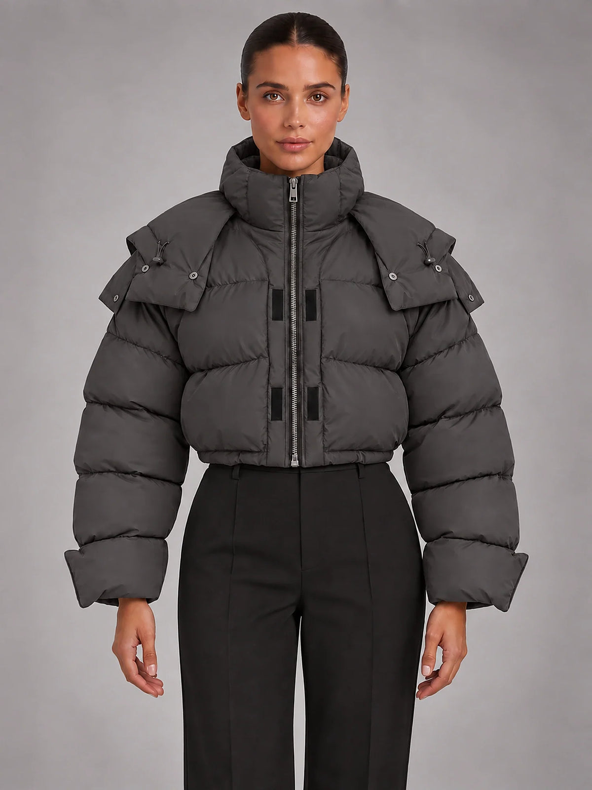 Women's Hooded Puffer Coat – Oversized Drawstring Padded
