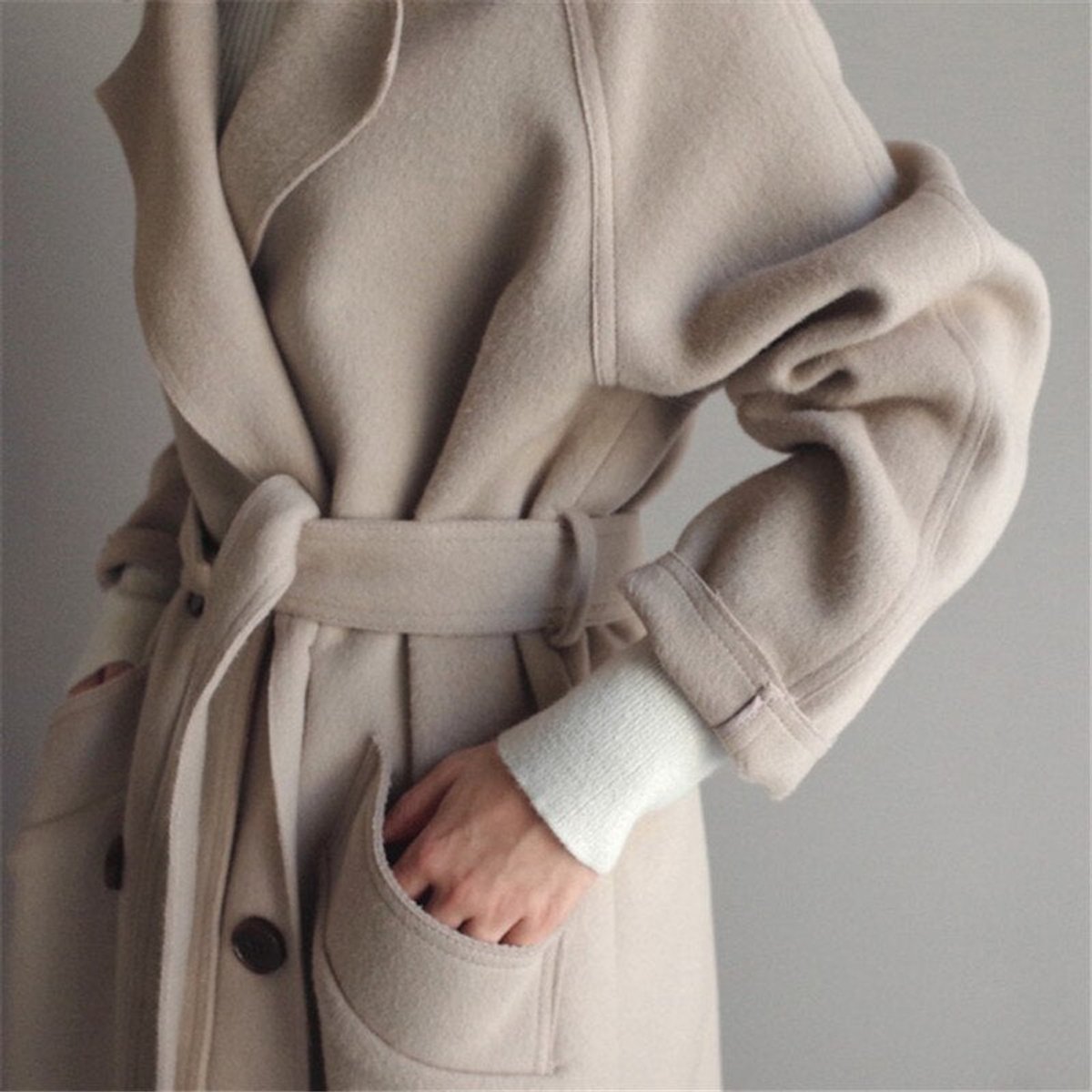 Women's Longline Double-Breasted Wool Trench Coat