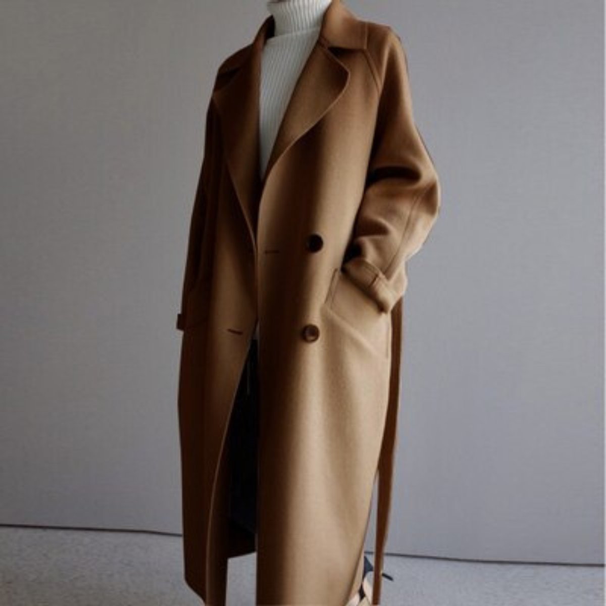Women's Longline Double-Breasted Wool Trench Coat