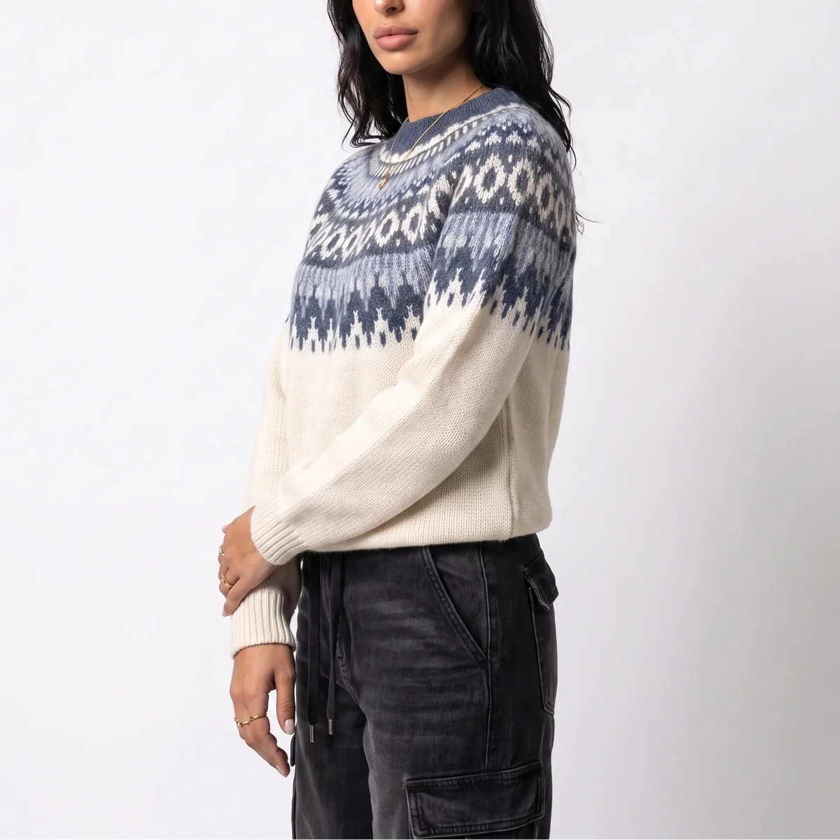 Women's Fair Isle Sweater, Crew Neck Nordic Pattern Knit